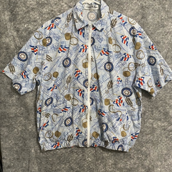 Vintage Stephen Williams Mens Shirt Jacket Medium 80s Zip Blue Nautical Boating - Picture 1 of 15